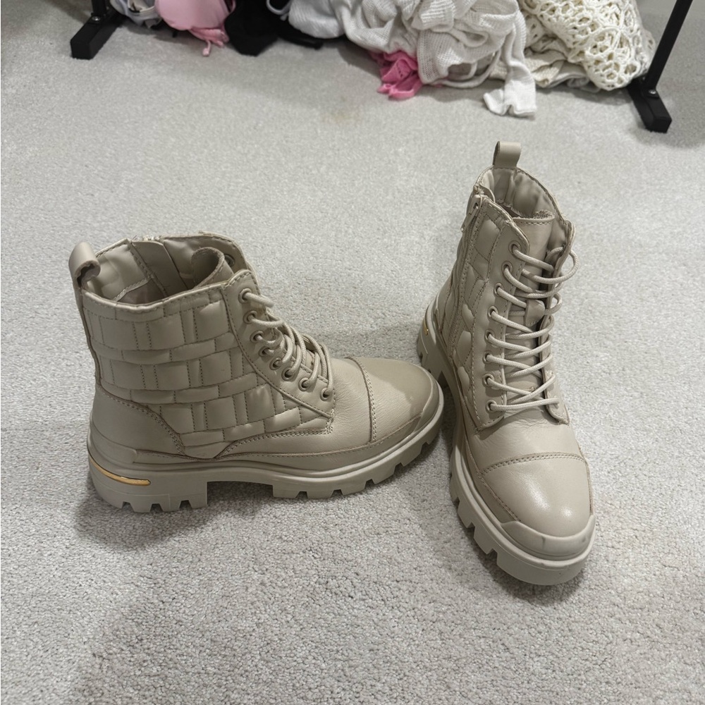 Women's Beige Lace-Up Ankle Boots